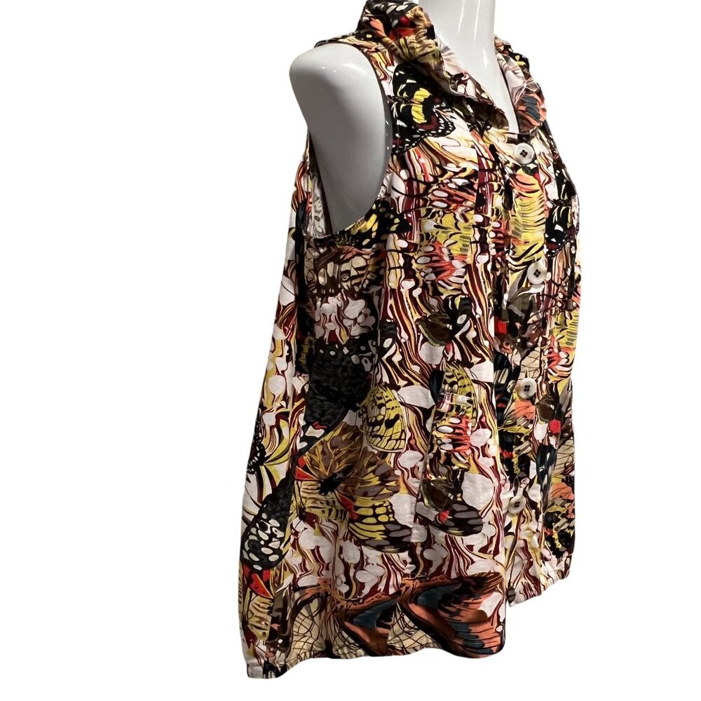 For Cynthia Butterfly Print Sleeveless Hooded Top, 1X